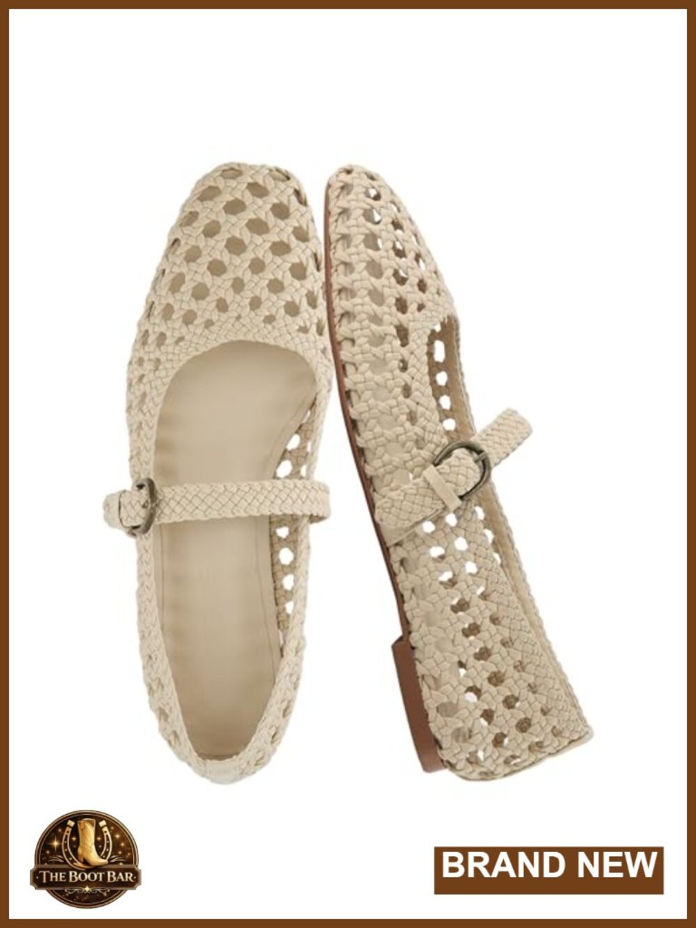 Hand Woven Faux Leather Mary Jane Flats Comfortable Dressy Ballet Flats Women